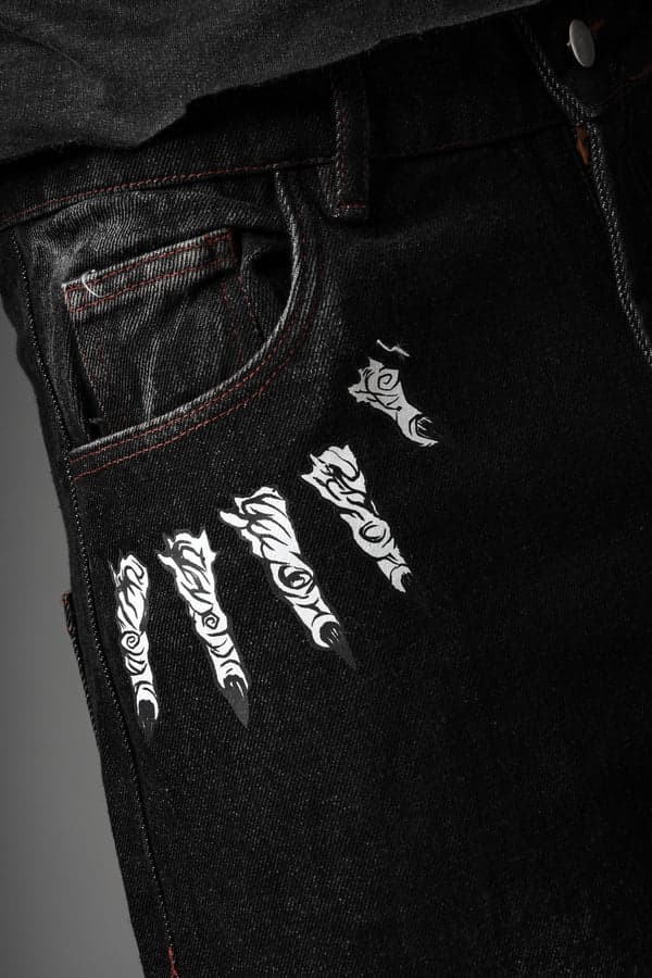 Kanji Script Denim back view | Karmik